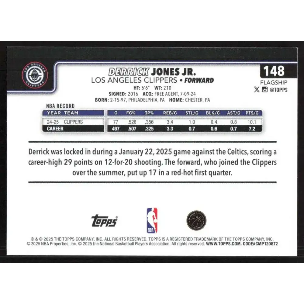 2025-26 Topps #148 Derrick Jones Jr. NM-MT Los Angeles Clippers Basketball Card - Basketball Card Single