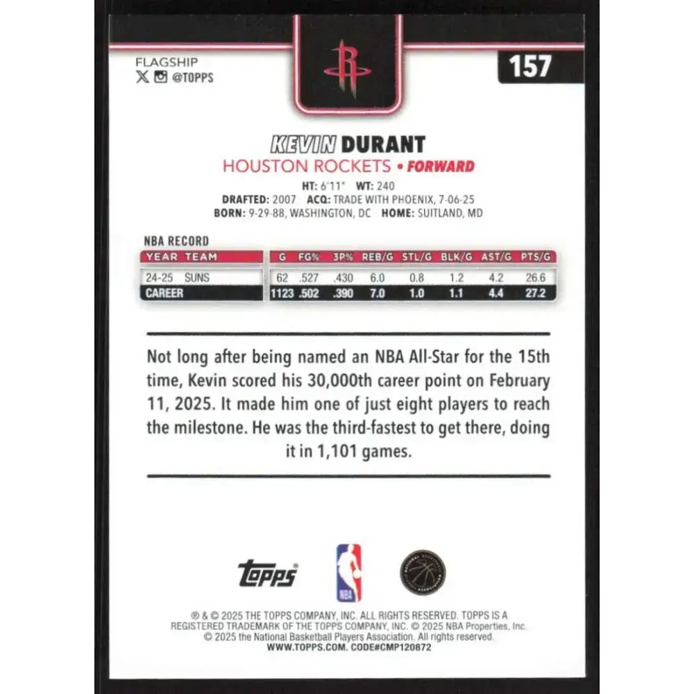 2025-26 Topps #157 Kevin Durant NM-MT Houston Rockets Basketball Card - Basketball Card Single