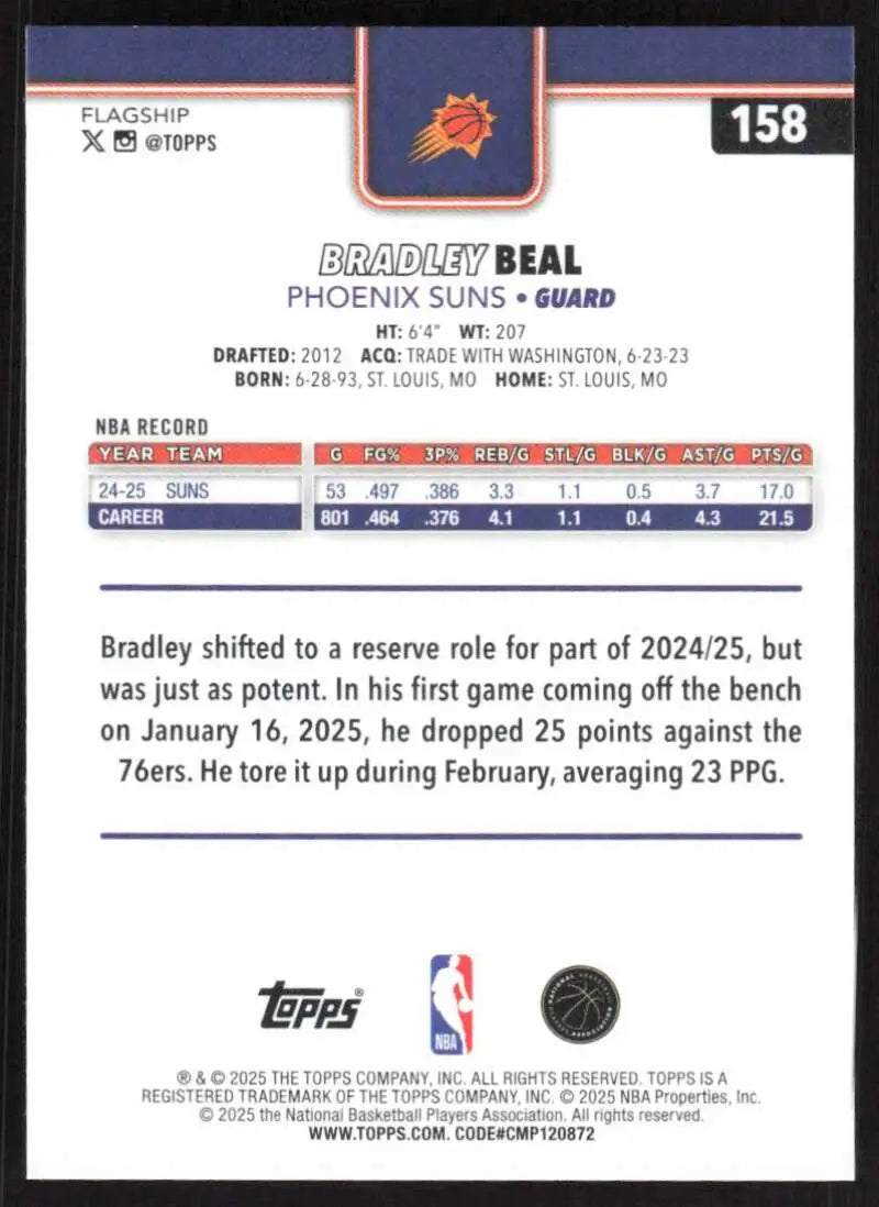 2025-26 Topps #158 Bradley Beal NM-MT Phoenix Suns Basketball Card - Basketball Card Single