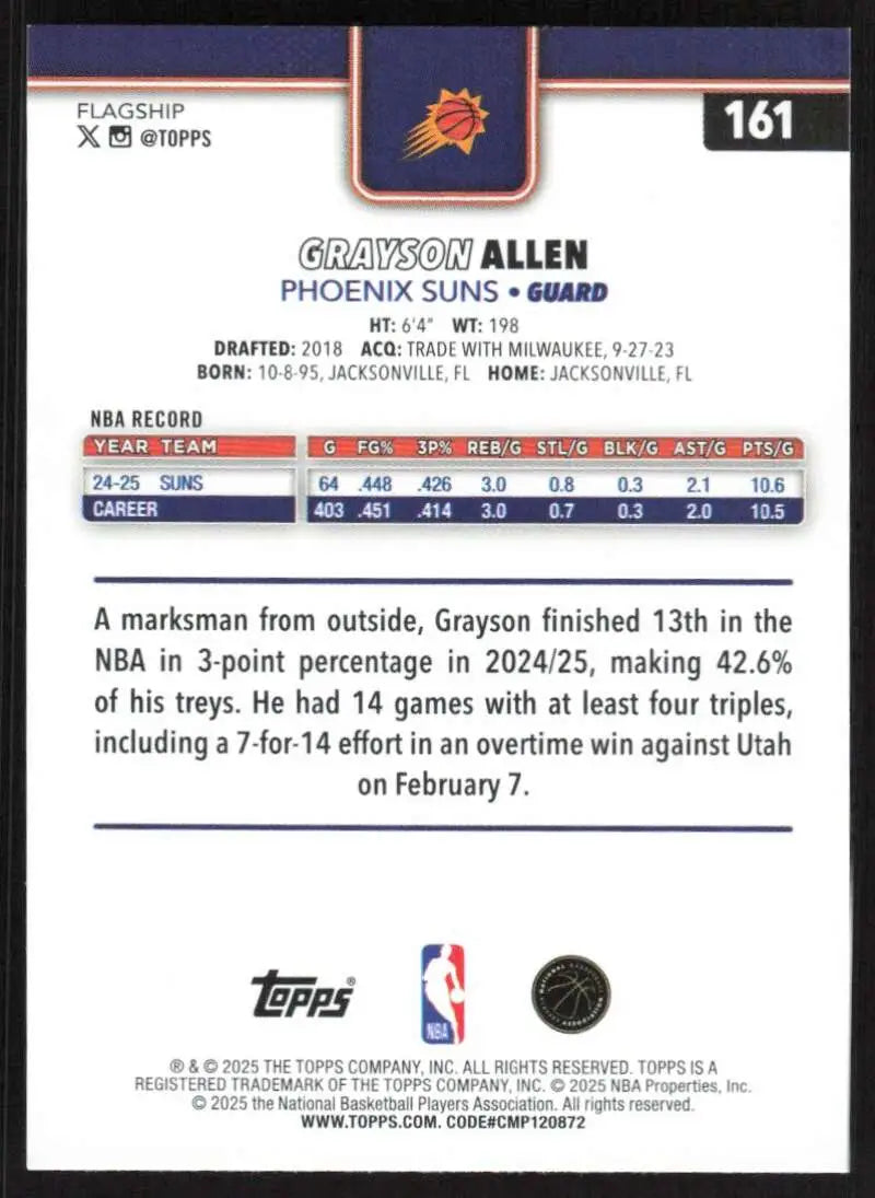 2025-26 Topps #161 Grayson Allen NM-MT Phoenix Suns Basketball Card - Basketball Card Single