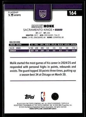 2025-26 Topps #164 Malik Monk - Basketball Card Single