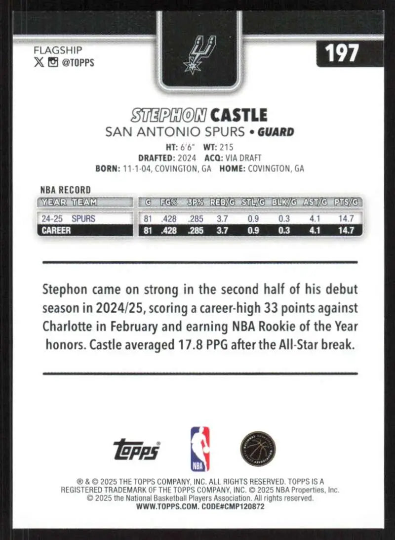 2025-26 Topps #197 Stephon Castle NM-MT San Antonio Spurs Basketball Card - Basketball Card Single