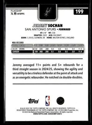 2025-26 Topps #199 Jeremy Sochan - Basketball Card Single