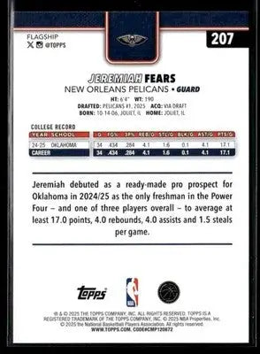 2025-26 Topps #207 Jeremiah Fears - Basketball Card Single