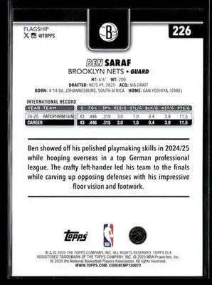 2025-26 Topps #226 Ben Saraf - Basketball Card Single