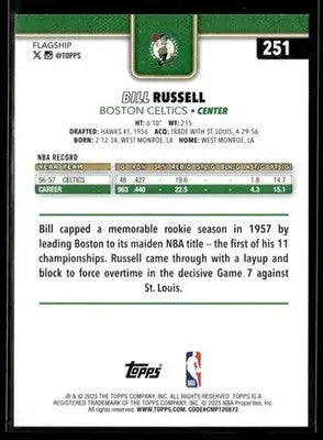 2025-26 Topps #251 Bill Russell Base HOF Boston Celtics - Basketball Card Single