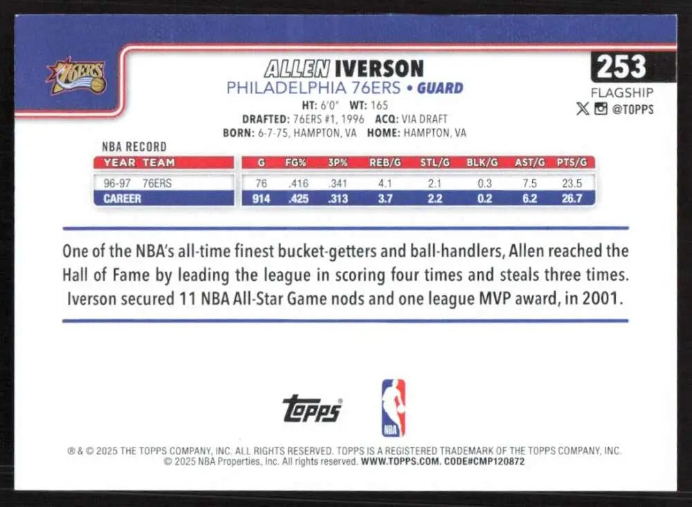 2025-26 Topps #253 Allen Iverson NM-MT Philadelphia 76ers Basketball Card