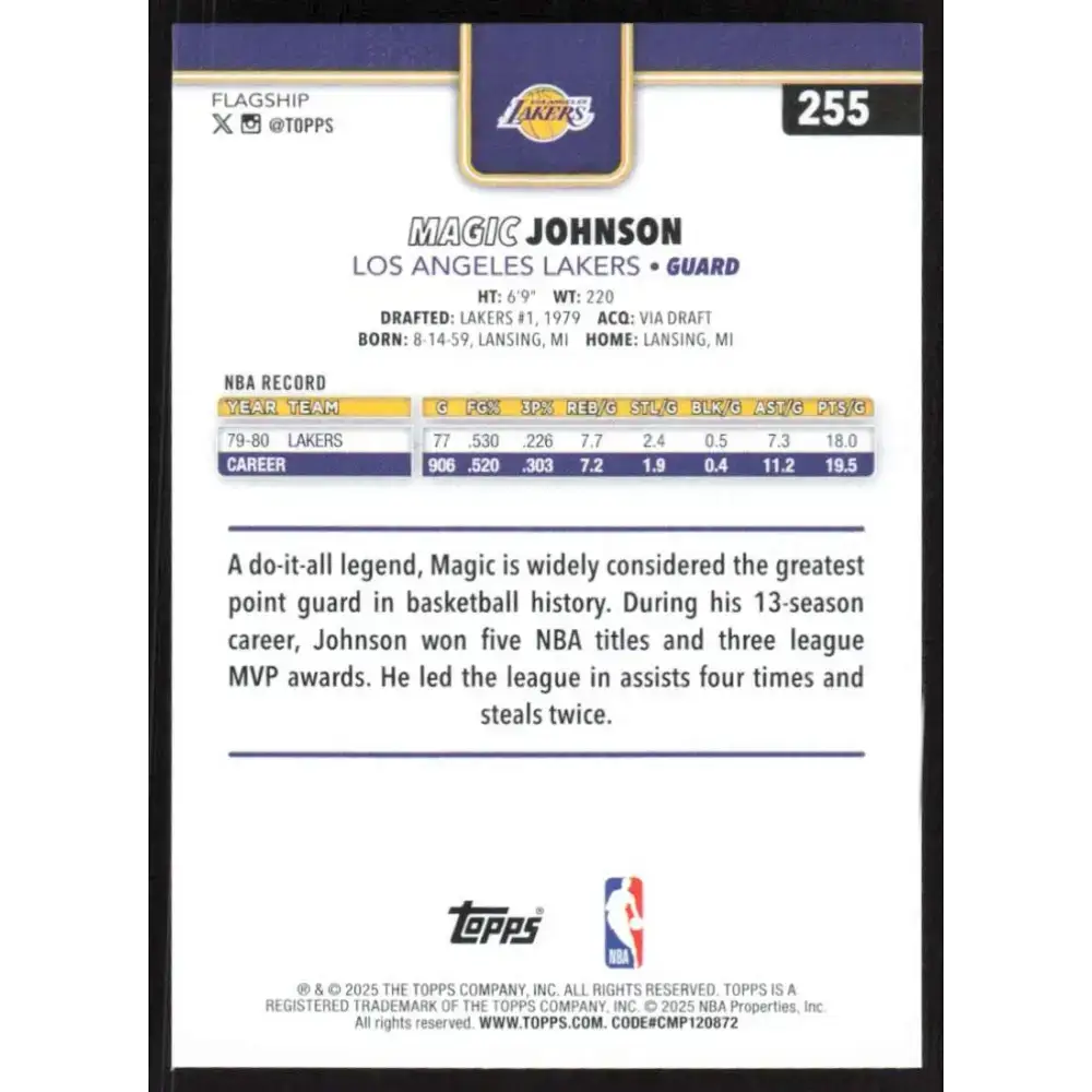 2025-26 Topps #255 Magic Johnson NM-MT Los Angeles Lakers Basketball Card - Basketball Card Single