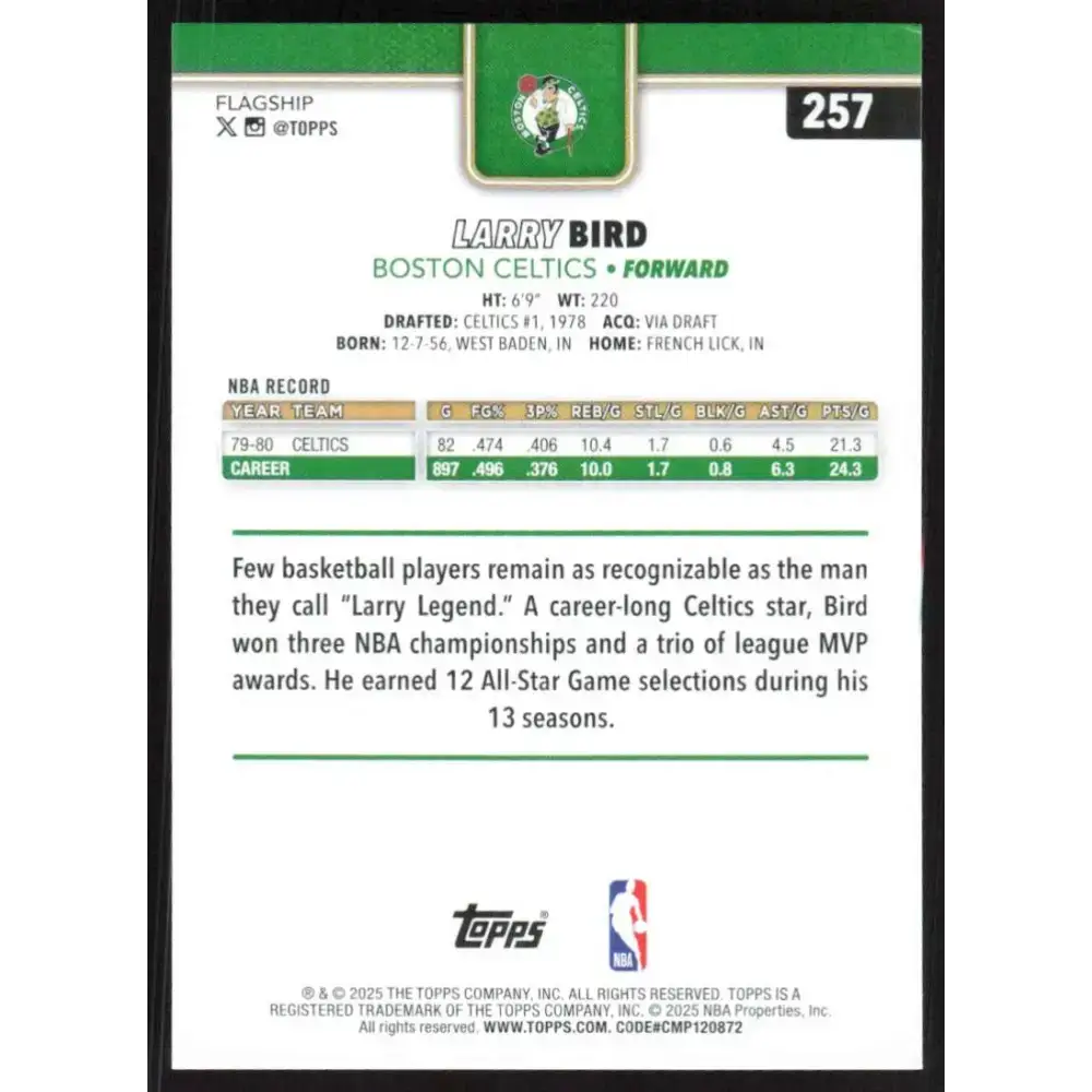 2025-26 Topps #257 Larry Bird NM-MT Boston Celtics Basketball Card - Basketball Card Single