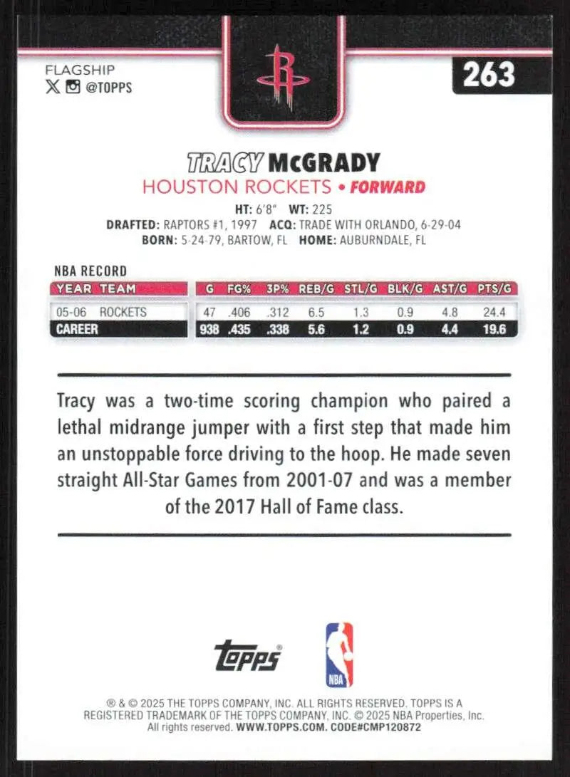 2025-26 Topps #263 Tracy McGrady NM-MT Houston Rockets Basketball Card - Basketball Card Single