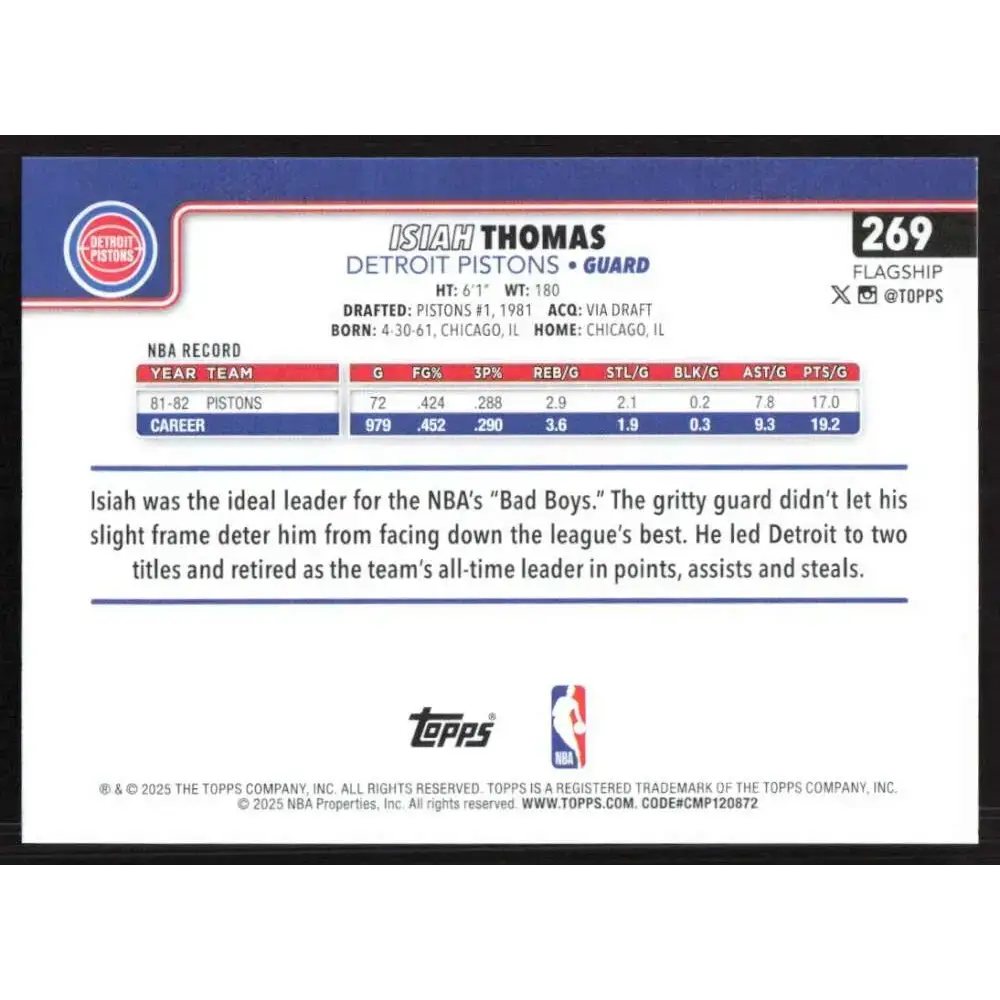 2025-26 Topps #269 Isiah Thomas NM-MT Detroit Pistons Basketball Card - Trading Card