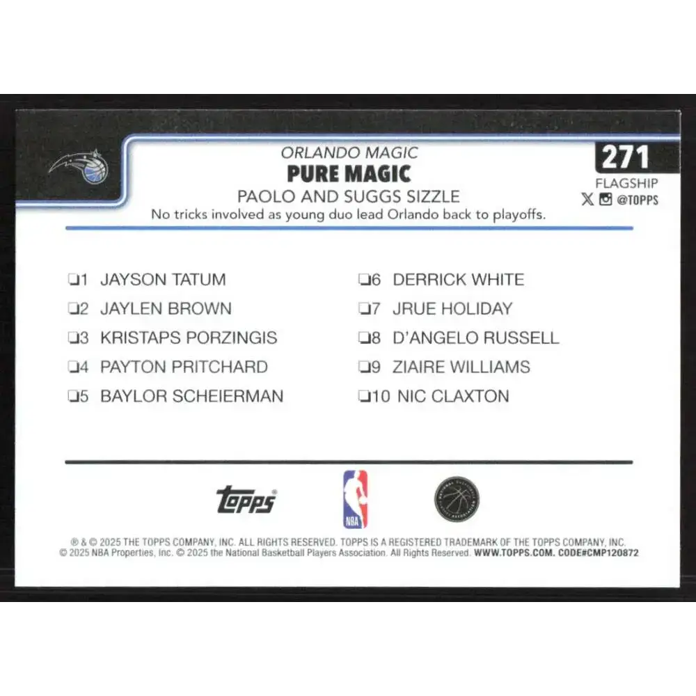 2025-26 Topps #271 Paolo Banchero NM-MT Orlando Magic Basketball Card - Basketball Card Single