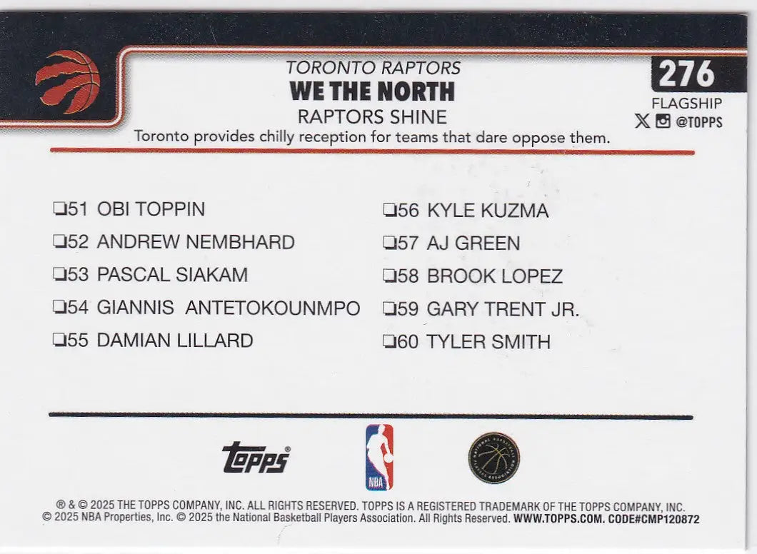 2025-26 TOPPS #276 WE THE NORTH REFRACTOR- TORONTO RAPTORS - Basketball Card Single