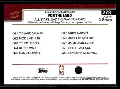 2025-26 Topps #278 For The Land: All-Stars Lead The Way For Cavs Base - Basketball Card Single