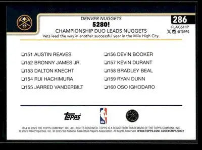 2025-26 Topps #286 5280!: Championship Duo Leads Nuggets - Basketball Card Single