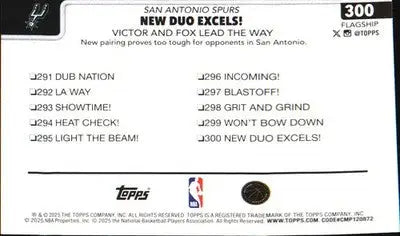 2025-26 Topps #300 New Duo Excels!: Victor and Fox Lead The Way - Basketball Card Single