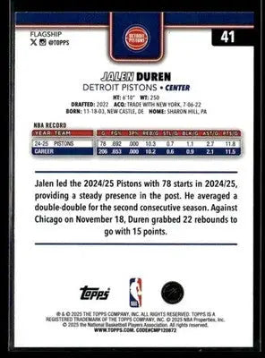 2025-26 Topps #41 Jalen Duren - Basketball Card Single