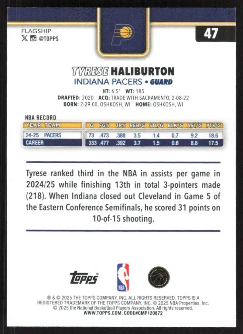2025-26 Topps #47 Tyrese Haliburton NM-MT Indiana Pacers Basketball Card - Basketball Card Single