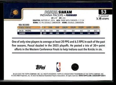 2025-26 Topps #53 Pascal Siakam - Basketball Card Single