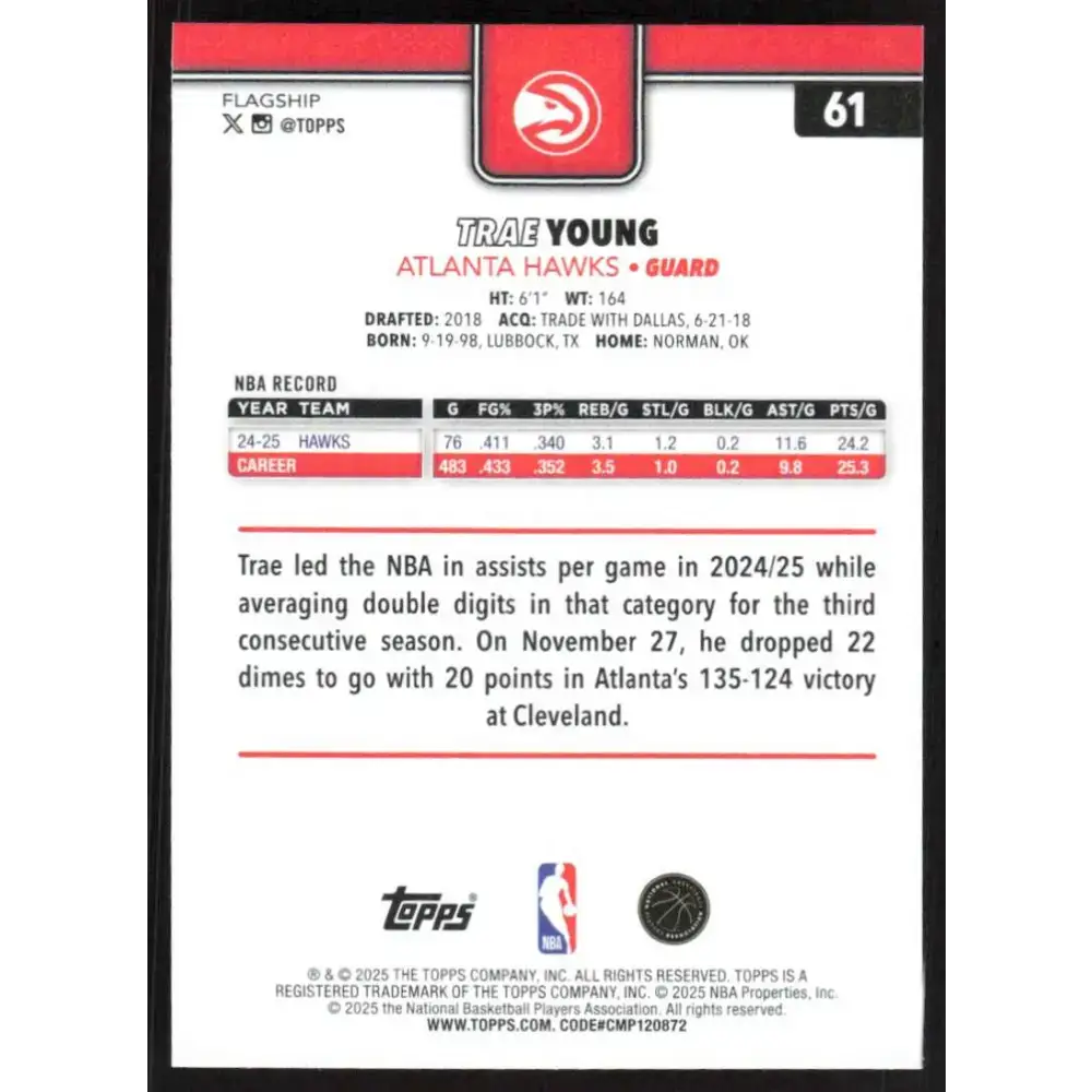 2025-26 Topps #61 Trae Young NM-MT Atlanta Hawks Basketball Card - Basketball Card Single