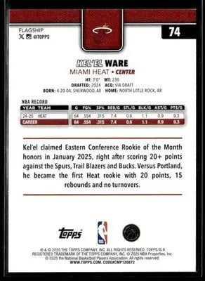 2025-26 Topps #74 Kel’el Ware Sandglitter Miami Heat - Basketball Card Single