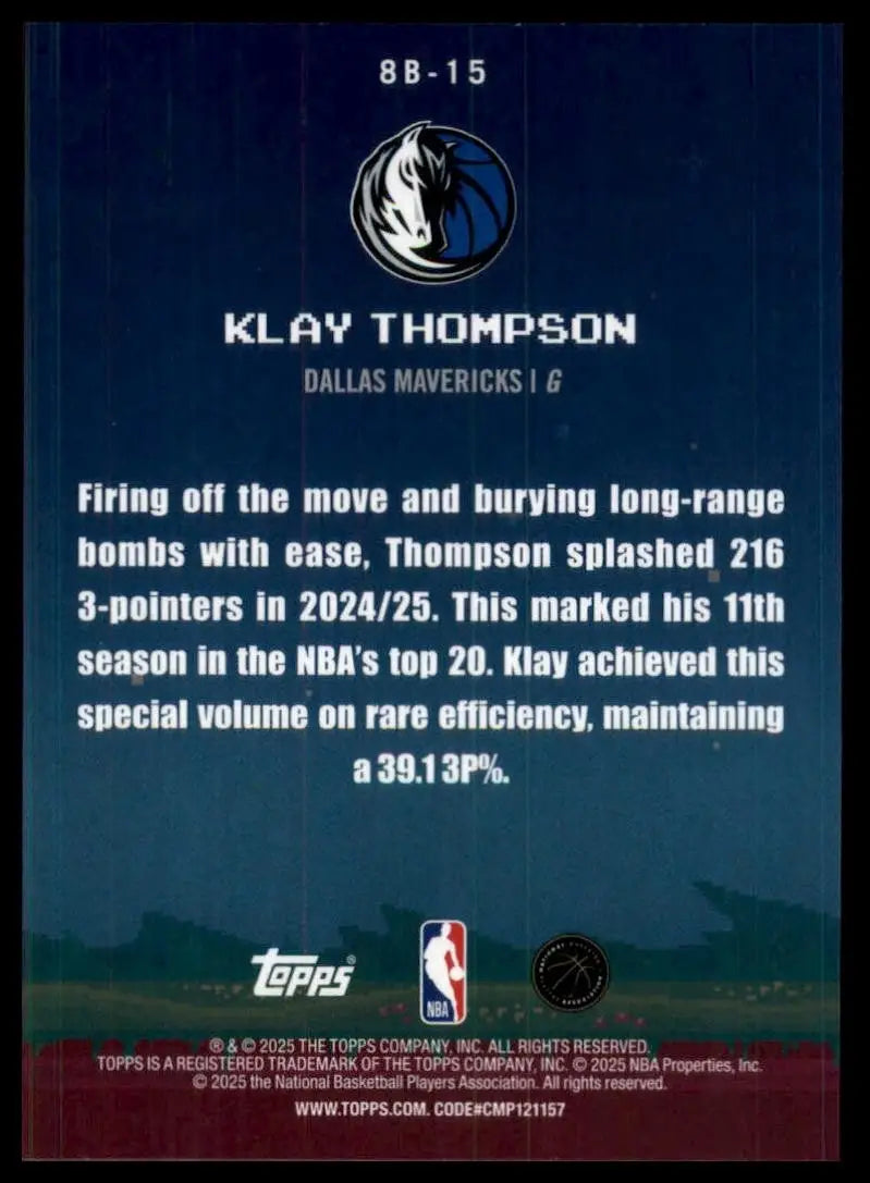 2025-26 Topps 8 Bit Ballers Foil Klay Thompson #8B-15 Dallas Mavericks Card NBA - Basketball Card Single