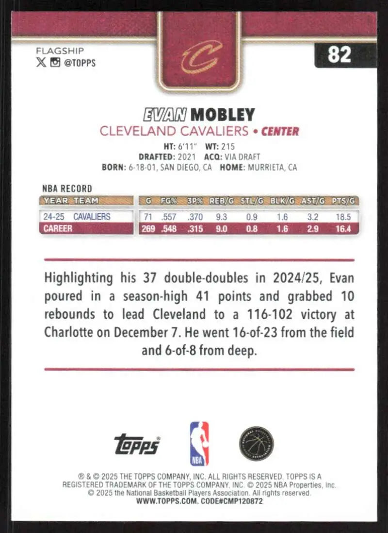 2025-26 Topps #82 Evan Mobley NM-MT Cleveland Cavaliers Basketball Card - Basketball Card Single