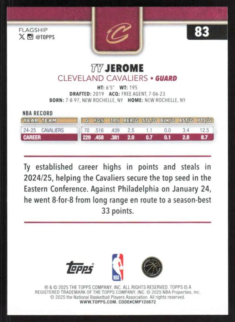 2025-26 Topps #83 Ty Jerome NM-MT Cleveland Cavaliers Basketball Card - Basketball Card Single