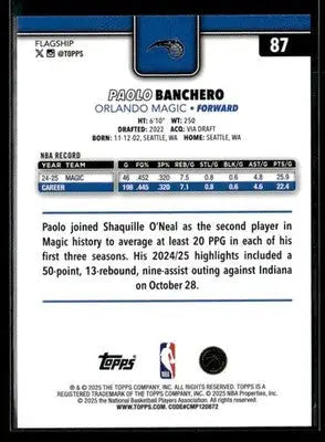 2025-26 Topps #87 Paolo Banchero - Basketball Card Single