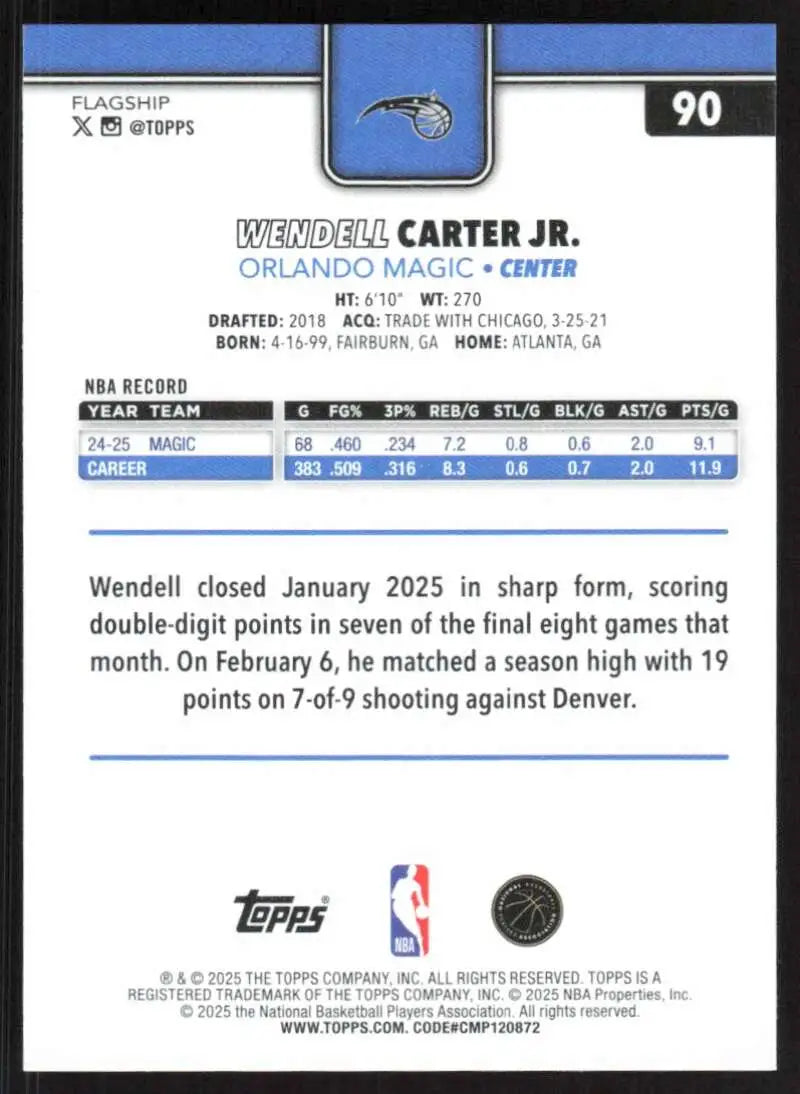 2025-26 Topps #90 Wendell Carter Jr. NM-MT Orlando Magic Basketball Card - Basketball Card Single