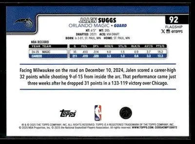 2025-26 Topps #92 Jalen Suggs Base Orlando Magic - Basketball Card Single