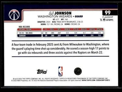 2025-26 Topps #99 AJ Johnson - Basketball Card Single