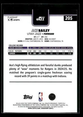 2025-26 Topps Ace Bailey #205 RC Utah Jazz
