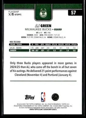 2025-26 Topps AJ Green #57 Base Milwaukee Bucks