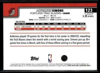 2025-26 Topps Anfernee Simons #123 Portland Trail Blazers