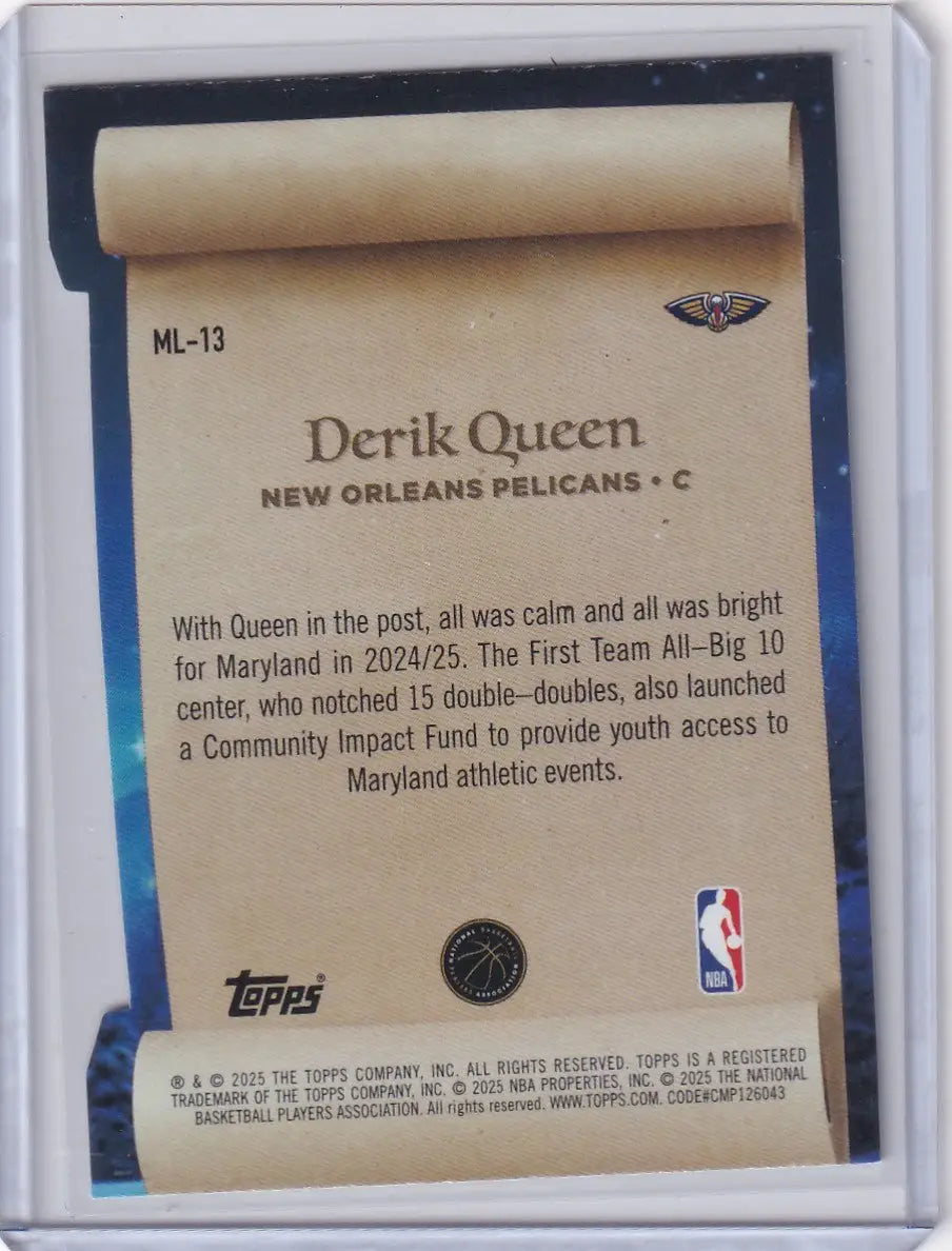 2025-26 Topps Basketball Making the List #ML-13 Derik Queen - Pelicans - Basketball Card Single