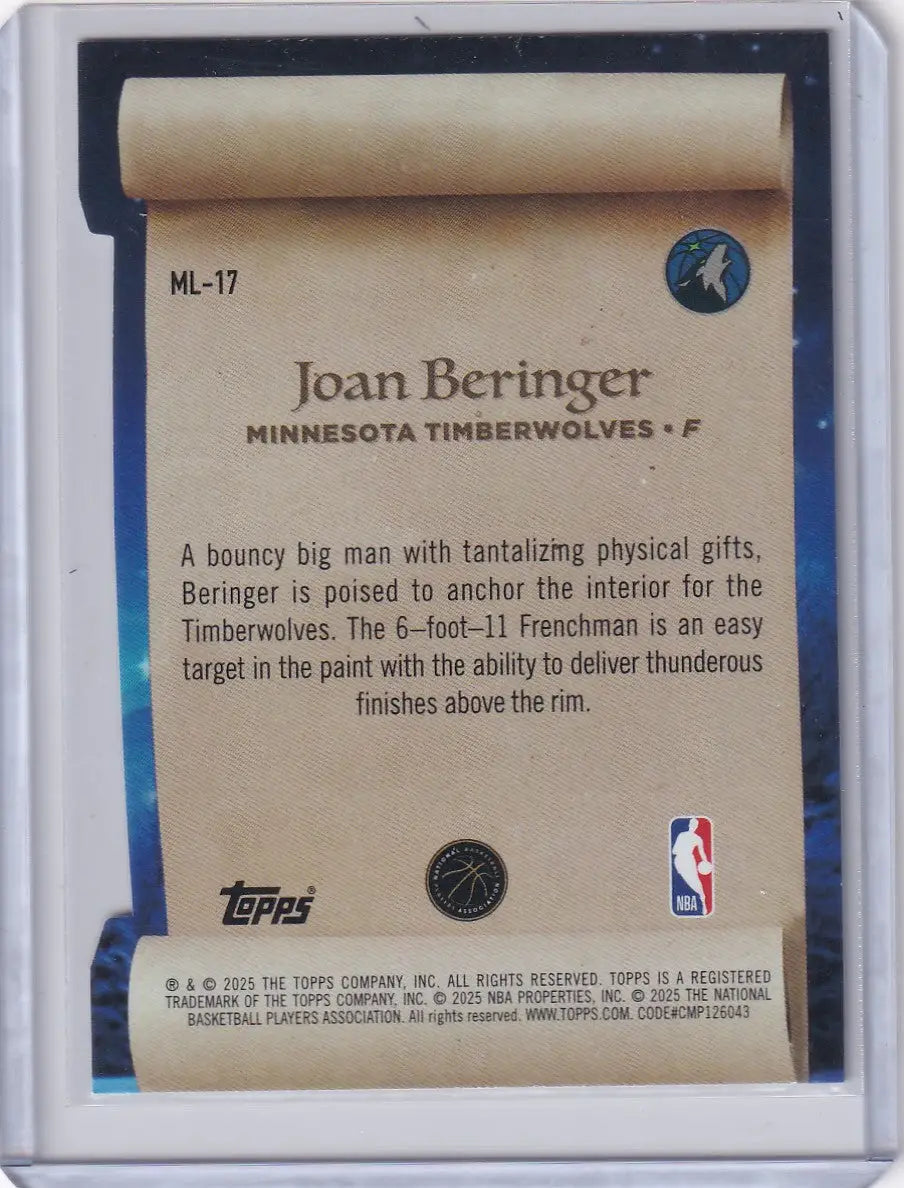 2025-26 Topps Basketball Making the List #ML-17 Joan Beringer - Timberwolves - Basketball Card Single