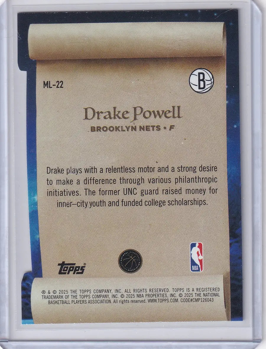2025-26 Topps Basketball Making the List #ML-22 Drake Powell - Brooklyn Nets - Basketball Card Single