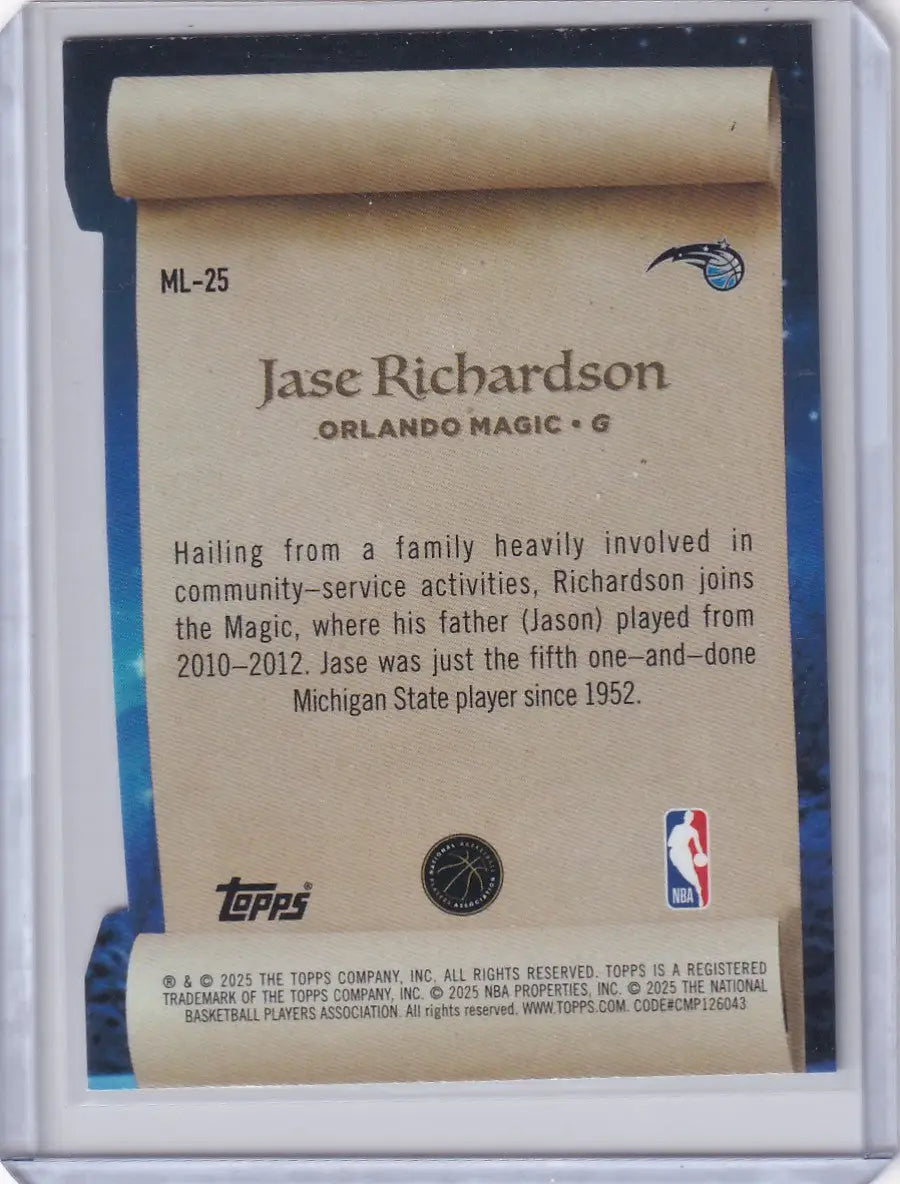 2025-26 Topps Basketball Making the List #ML-25 Jase Richardson - Orlando Magic - Basketball Card Single