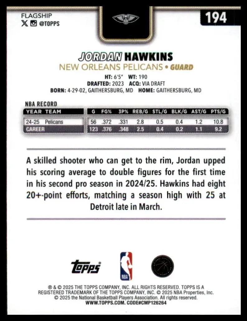 2025-26 Topps Blackout Jordan Hawkins #194 New Orleans Pelicans Basketball Card - Basketball Card Single