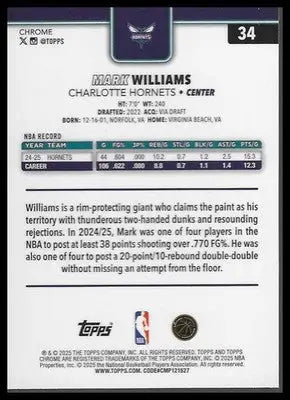 2025-26 Topps Chrome #34 Mark Williams - Basketball Card Single