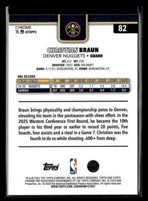 2025-26 Topps Chrome Christian Braun #82 Denver Nuggets - Basketball Card Single
