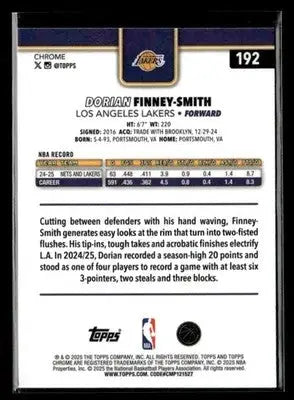 2025-26 Topps Chrome Dorian Finney-Smith #192 Los Angeles Lakers - Basketball Card Single