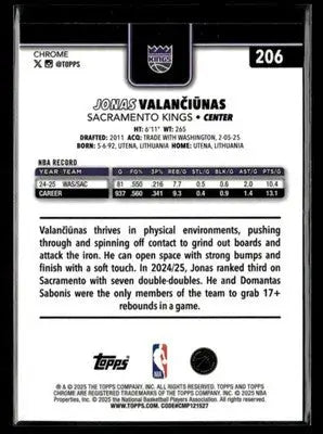 2025-26 Topps Chrome Jonas Valančiūnas #206 Sacramento Kings - Basketball Card Single