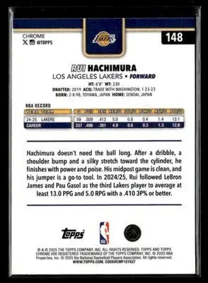 2025-26 Topps Chrome Rui Hachimura #148 X-Fractors Los Angeles Lakers - Basketball Card Single