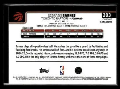 2025-26 Topps Chrome Scottie Barnes #203 Toronto Raptors - Basketball Card Single