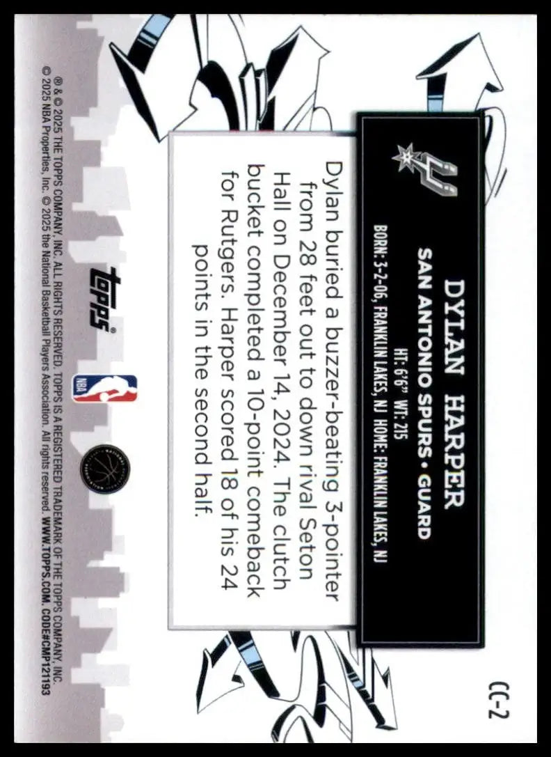 2025-26 Topps Clutch City Prospects Dylan Harper Rookie #CC-2 San Antonio Spurs - Basketball Card Single