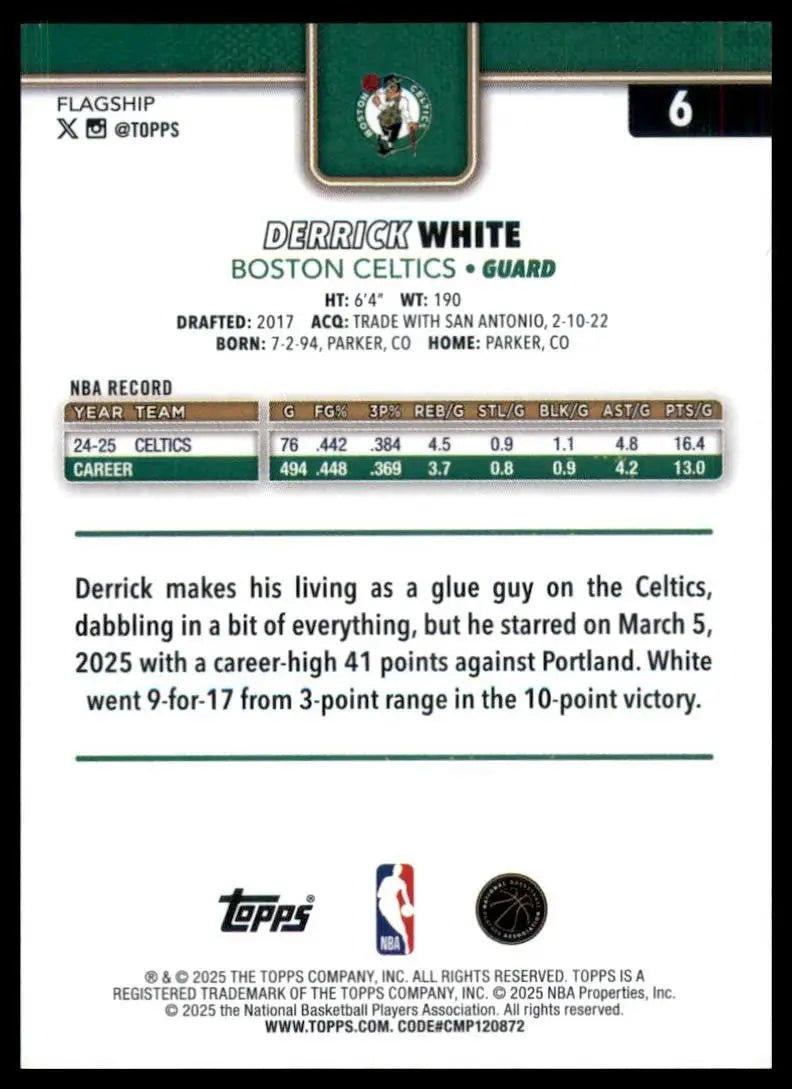2025-26 Topps Derrick White #6 Boston Celtics Basketball Card NBA Sports