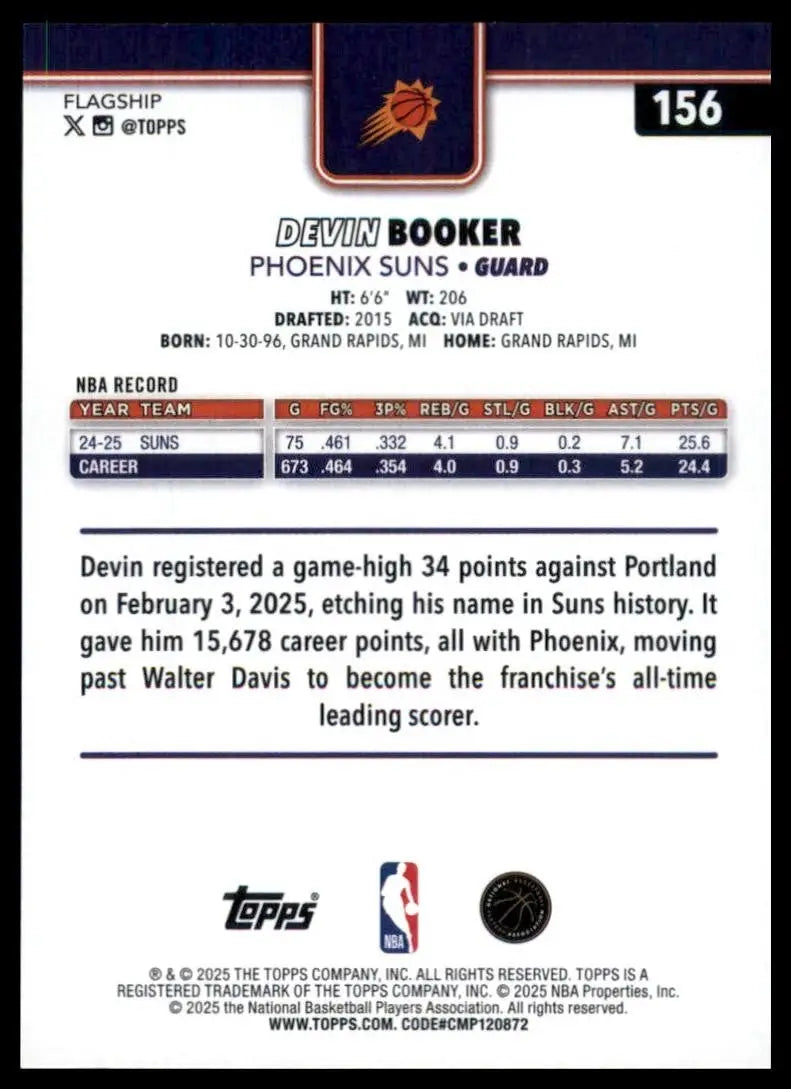 2025-26 Topps Devin Booker #156 Phoenix Suns Basketball Card NBA Sports - Trading Cards