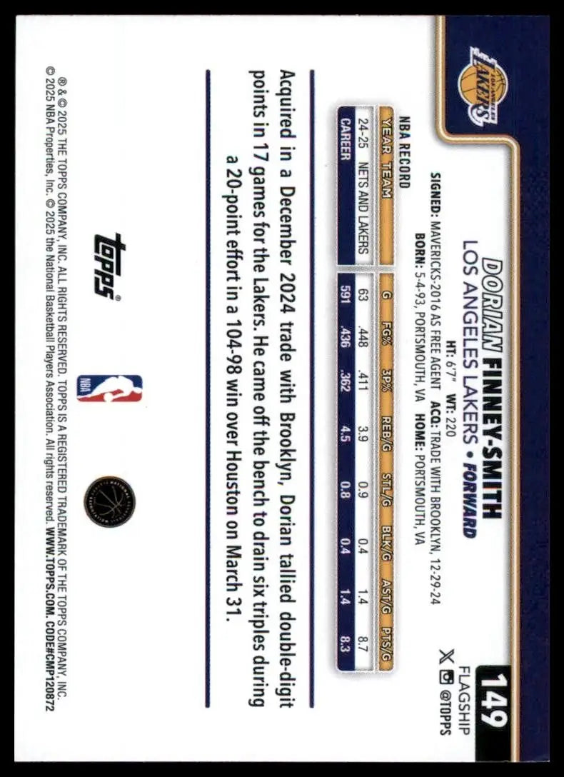 2025-26 Topps Dorian Finney Smith #149 Los Angeles Lakers Basketball Card NBA - Trading Card